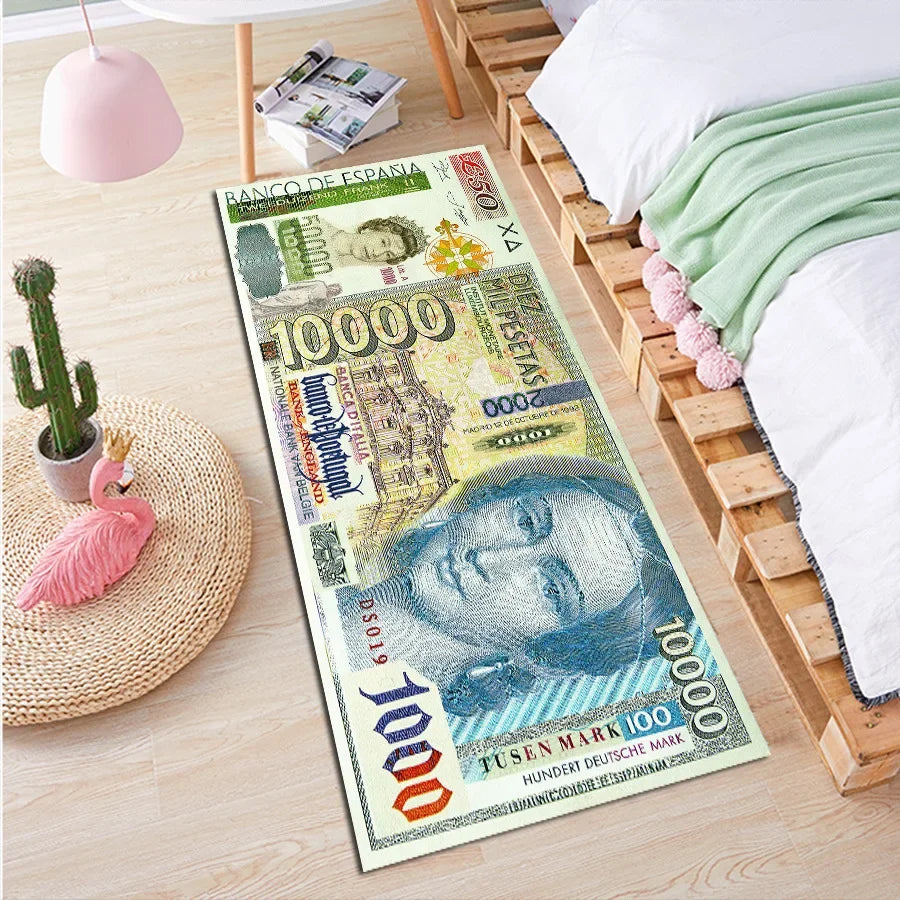 US Dollar Bill Runner Rug - Creative Long Strip Carpet for Hallway & Bedroom