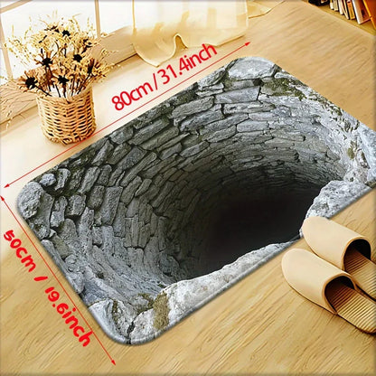 3D Stone Well Bath Mat - Visual Illusion, Absorbent & Non-Slip Bathroom Rug