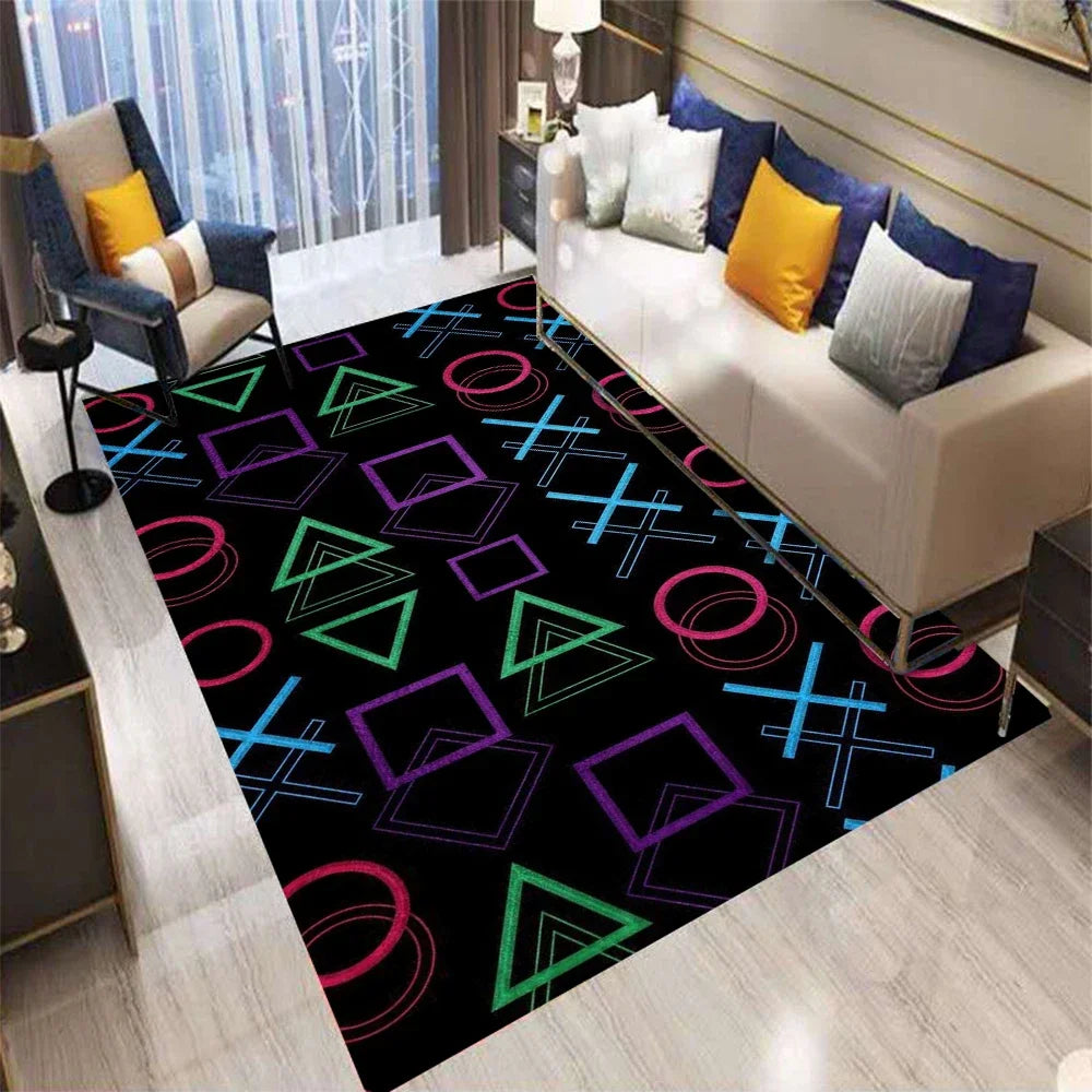 3D Abstract Gamepad Rug, Modern Video Game Carpet for Living Room, Non-Slip Kids Play Mat, Unique Controller Shaped Floor Decor