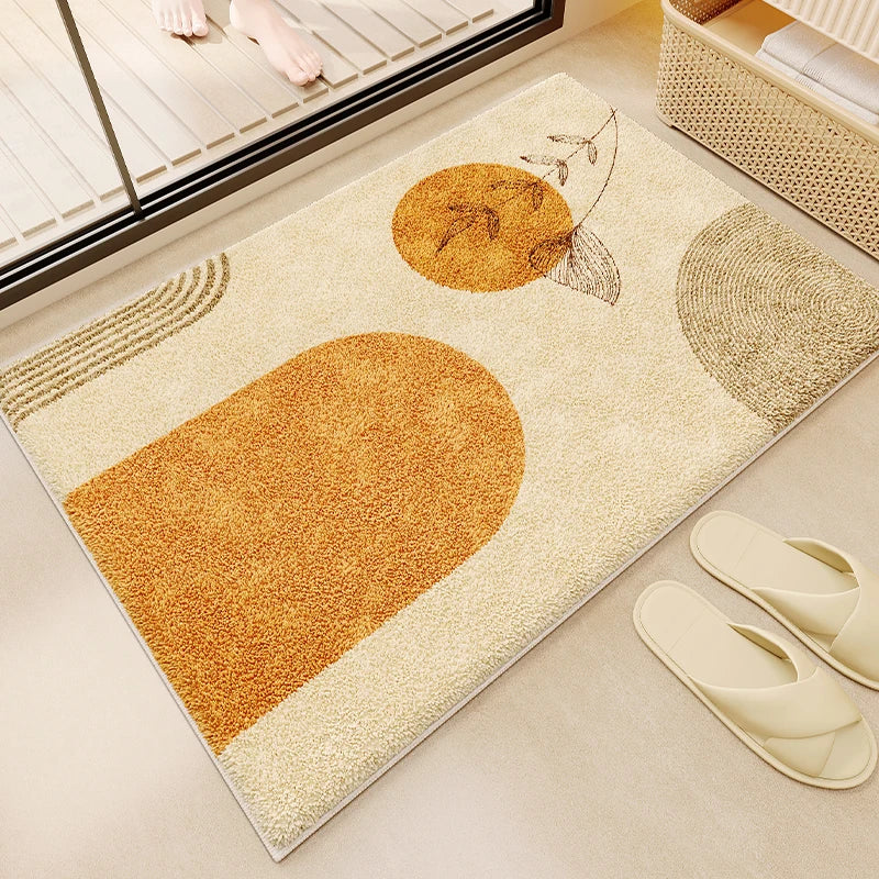 Japanese Faux Cashmere Bath Mat, Quick Drying Absorbent Toilet Rug, Non-Slip Bathroom Floor Mat, Luxury Restroom Door Foot Mat