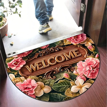 Boho Floral Half-Moon Doormat - Non-Slip & Washable for Indoor/Outdoor Entry