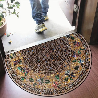 American Vintage Half-Moon Rug - Pebble & Spiral Pattern, Non-Slip Doormat