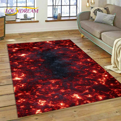 3D Volcano Rug for Kids Room - Lava Magma Themed Play Mat, Non-Slip Large Area Carpet