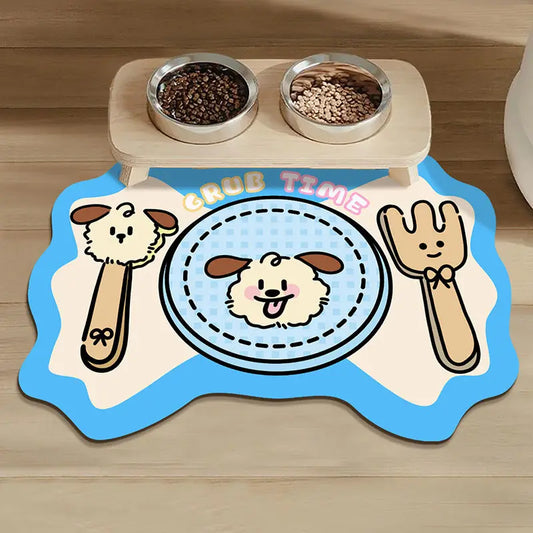 Cartoon Pet Feeding Mat - Non-Slip, Absorbent & Easy Clean Tray for Dog & Cat