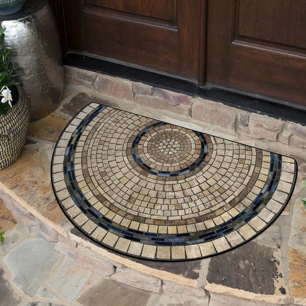 Floral Semi-Circular Doormat - Decorative & Durable Outdoor/Indoor Entrance Rug