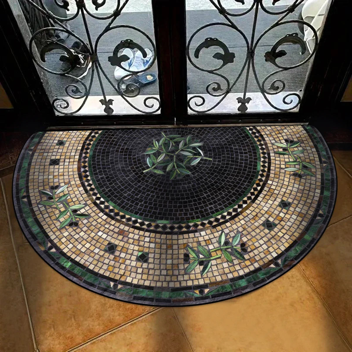 Semi-Circular Marble Doormat - Anti-Slip, Dirt & Wear Resistant Welcome Mat