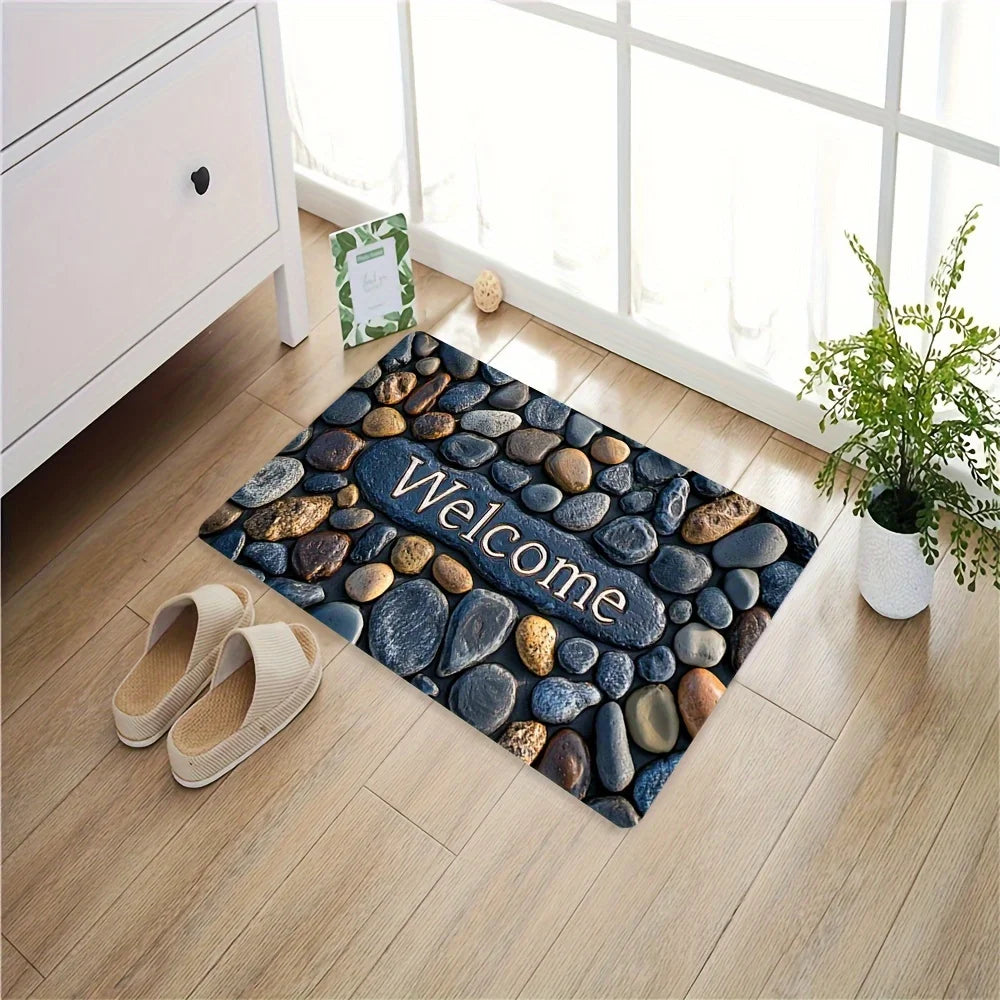 "Welcome on Pebbles" Doormat - Absorbent & Non-Slip for Indoor/Outdoor Entryway