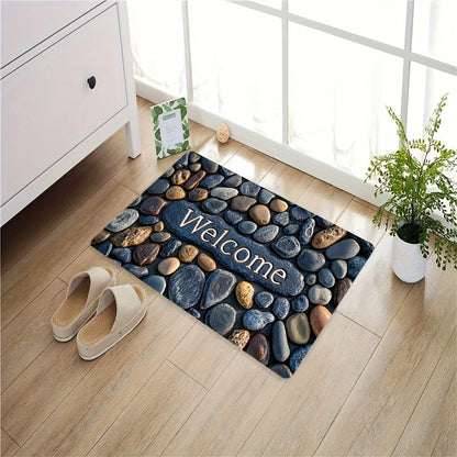 "Welcome on Pebbles" Doormat - Absorbent & Non-Slip for Indoor/Outdoor Entryway