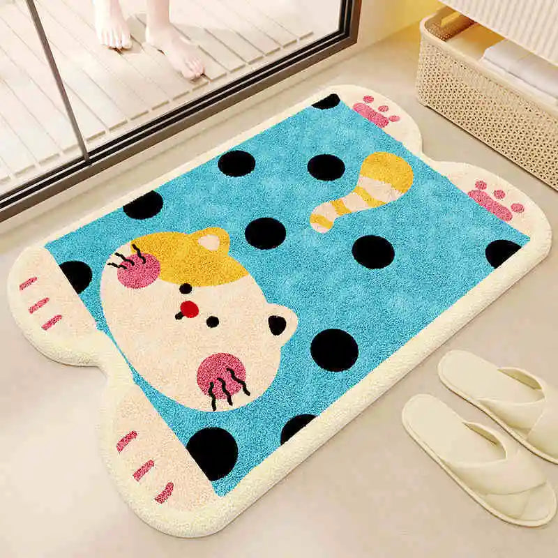 Cartoon Plush Bath Mat - Super Absorbent & Dirt Resistant Faux Cashmere Rug