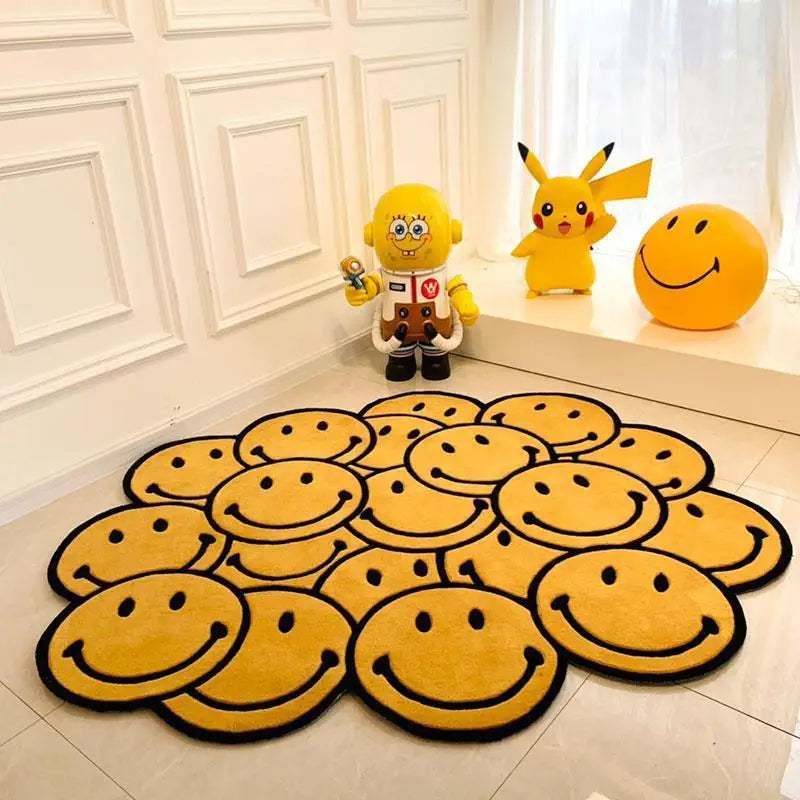 Smiley Face Plush Rug - Irregular Shaped Non-Slip Carpet for Game & Lounge Room