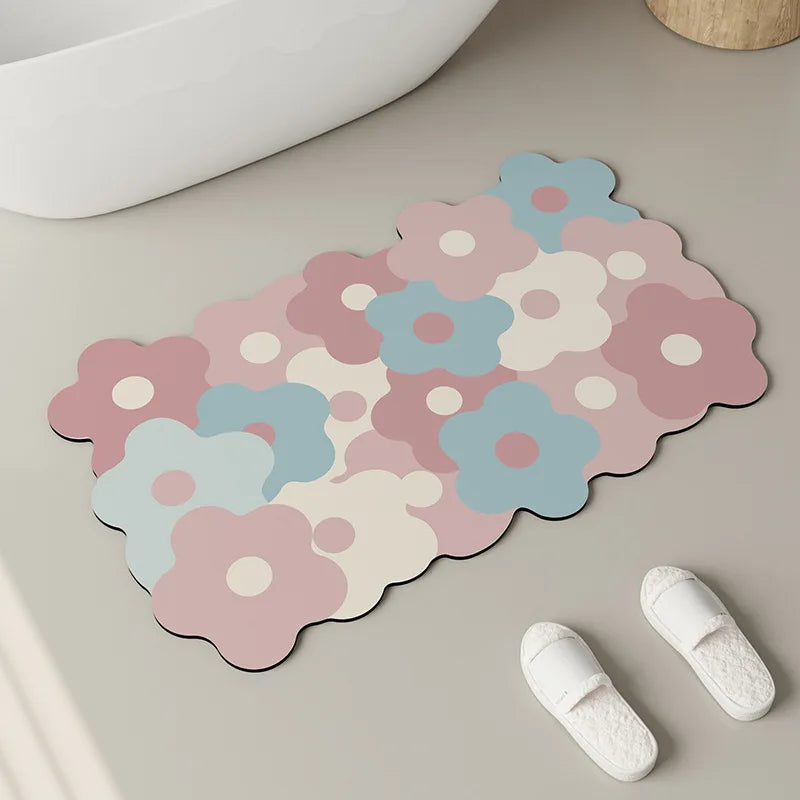 Floral Diatomite Mat - Water-Absorbing & Non-Slip for Kitchen and Bathroom