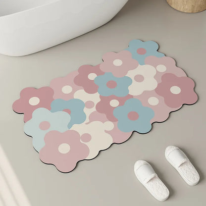 Floral Diatomite Mat - Water-Absorbing & Non-Slip for Kitchen and Bathroom