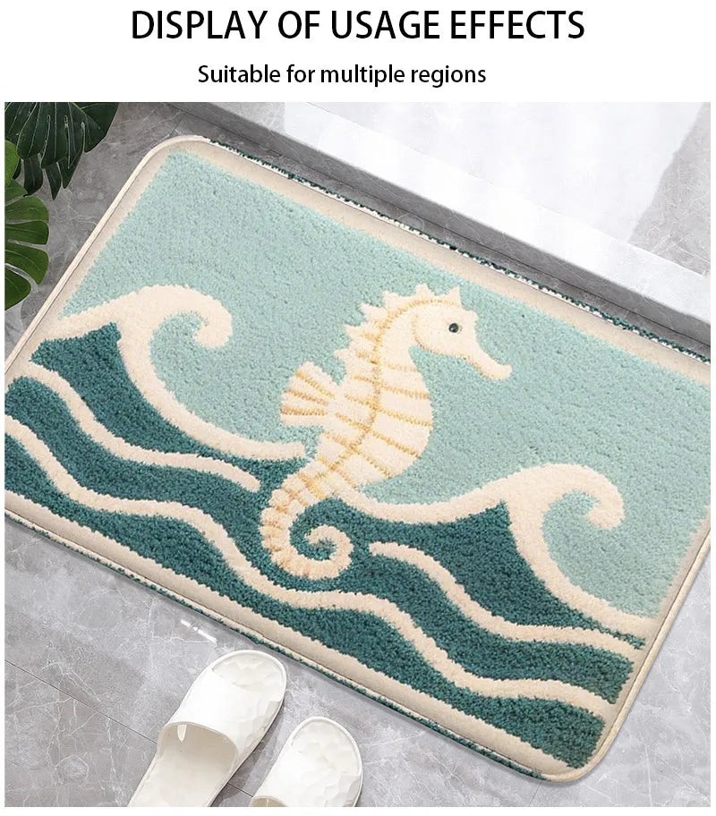 Underwater Fish Bath Mat - Absorbent & Non-Slip Shower Floor Rug for Modern Bathrooms