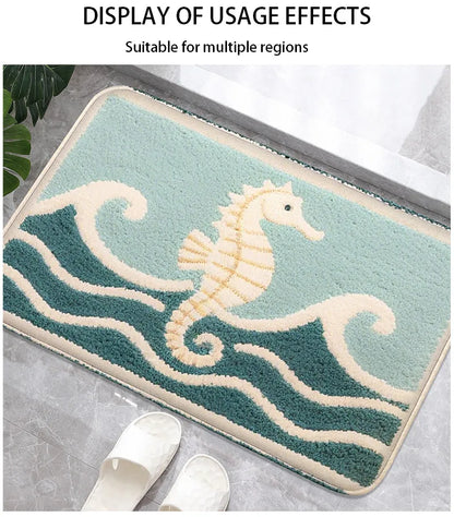 Underwater Fish Bath Mat - Absorbent & Non-Slip Shower Floor Rug for Modern Bathrooms