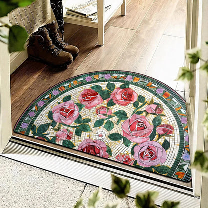 Floral Semi-Circular Doormat - Decorative & Durable Outdoor/Indoor Entrance Rug