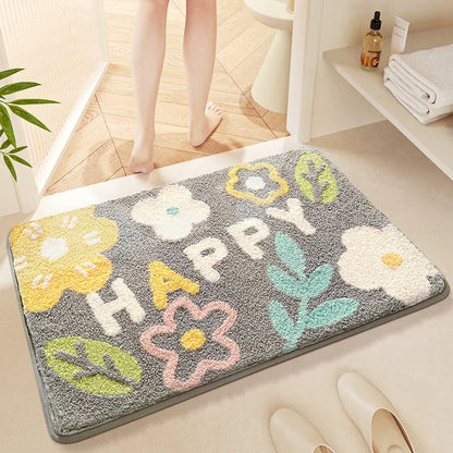 Cute Floral Bath Mat - Super Absorbent, Quick-Dry & Non-Slip Plush Rug