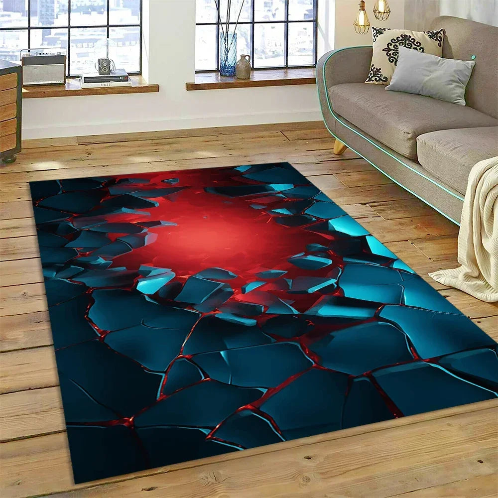 3D Volcano Rug for Kids Room - Lava Magma Themed Play Mat, Non-Slip Large Area Carpet