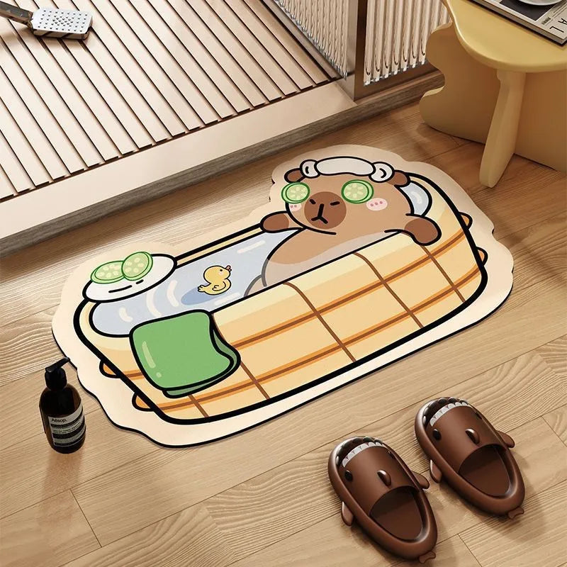 Capybara Diatomite Bath Mat - Quick-Dry, Absorbent & Non-Slip Bathroom Floor Rug
