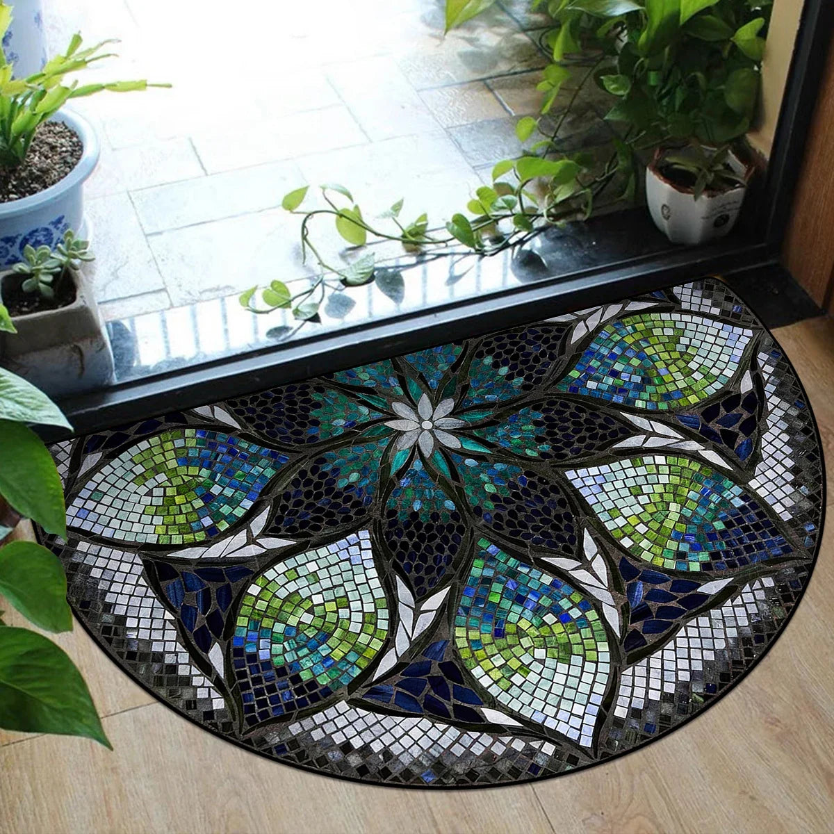 Floral Semi-Circular Doormat - Decorative & Durable Outdoor/Indoor Entrance Rug
