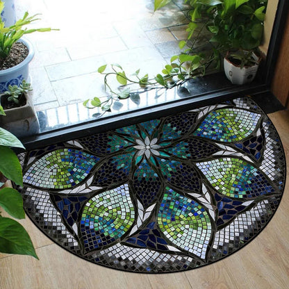 Floral Semi-Circular Doormat - Decorative & Durable Outdoor/Indoor Entrance Rug