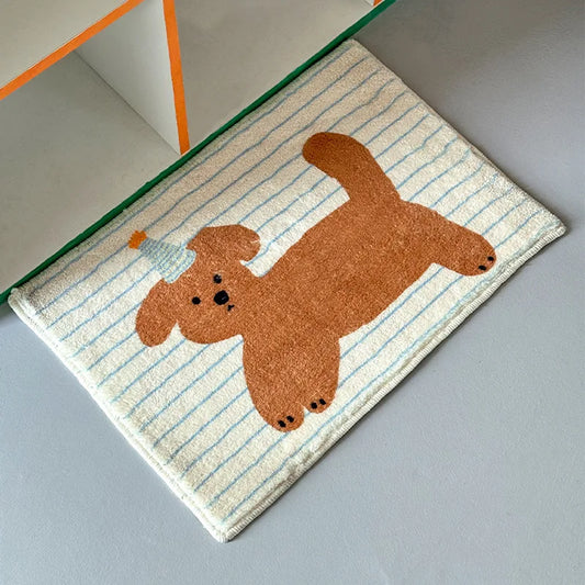 Cartoon Animal Striped Rug - Soft & Cute Floor Mat for Living Room and Bedside