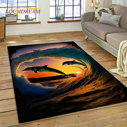 3D Dolphin Area Rug for Kids Room | Underwater World Theme | Non-Slip Playmat