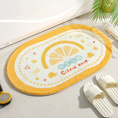 Small Fresh Floral Bath Mat, Absorbent Non-Slip Bathroom Rug with Words, Soft Toilet & Bedroom Floor Carpet, Decorative Entrance Doormat