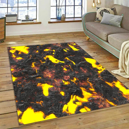 3D Volcano Rug for Kids Room - Lava Magma Themed Play Mat, Non-Slip Large Area Carpet