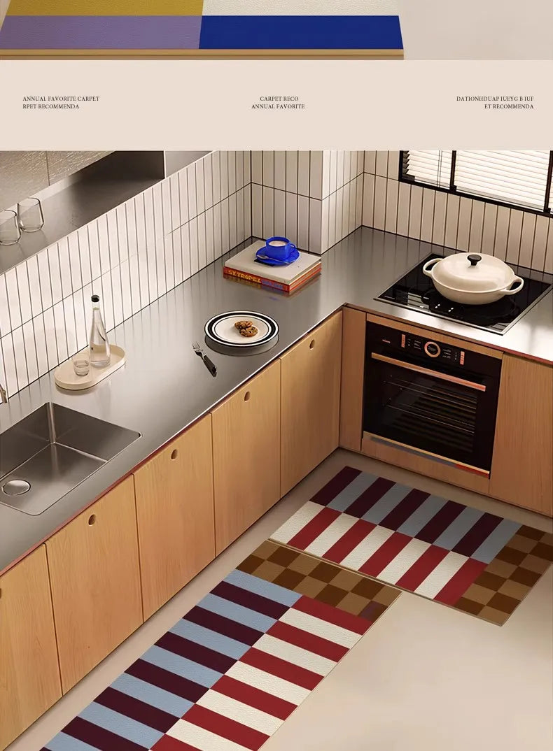 Retro Striped Diatomite Kitchen Mat - Absorbent, Non-Slip & Easy to Scrub Floor Pad