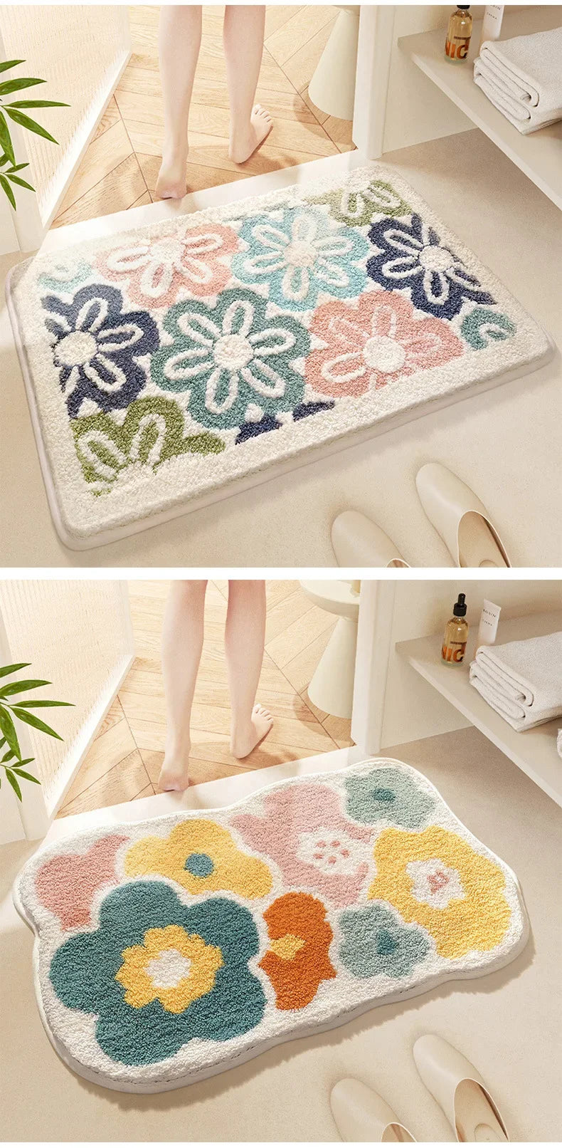 Cute Floral Bath Mat - Super Absorbent, Quick-Dry & Non-Slip Plush Rug