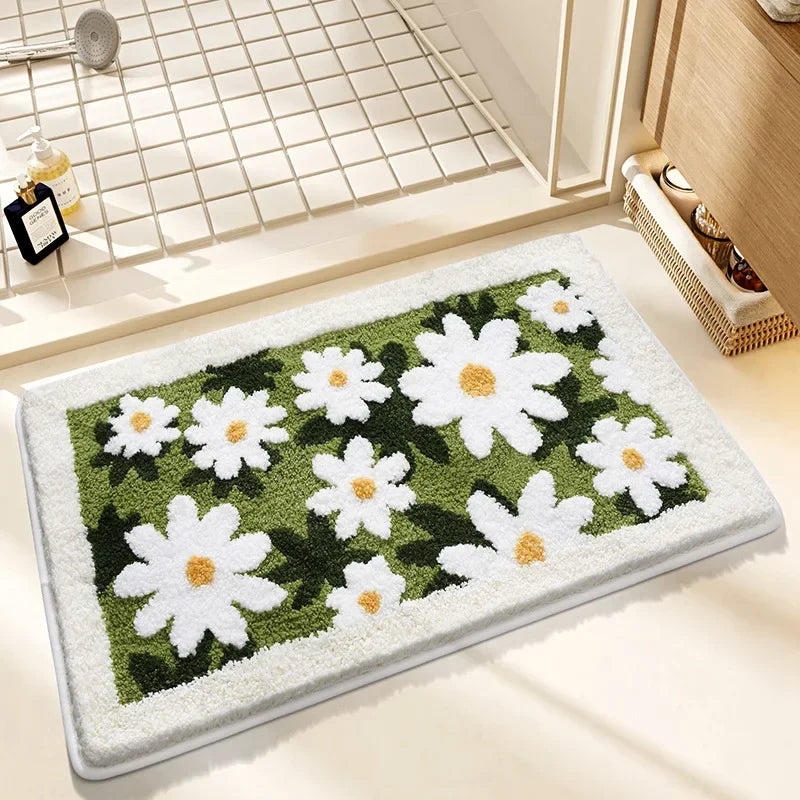 Quick Drying Bath Mat, Absorbent Non-Slip Bathroom Rug, Imitation Cashmere Toilet Mat, Small Fresh Style Floor Carpet for Entrance