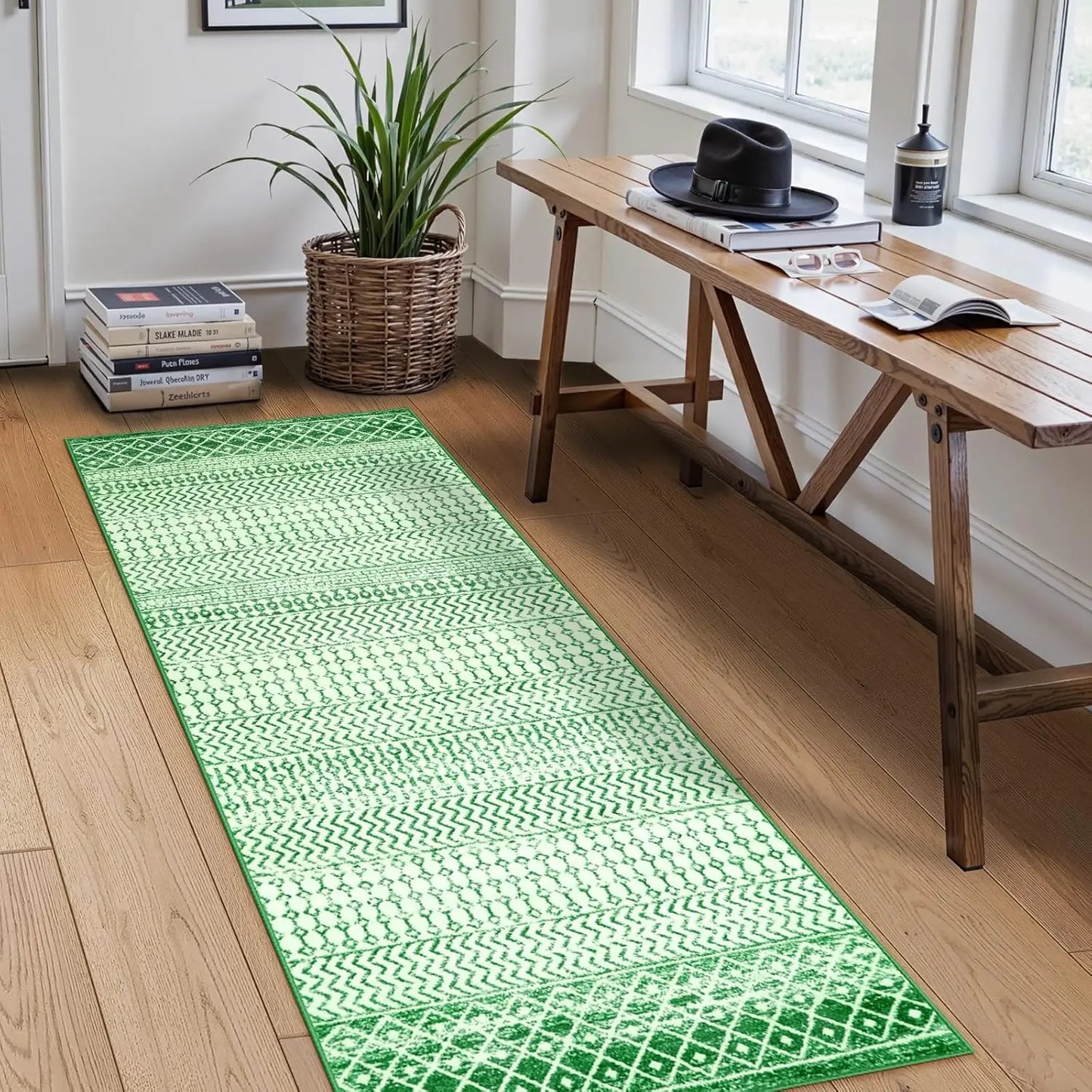 Christmas Red Geometric Rug - American Minimalist, Easy-Clean Entryway Carpet