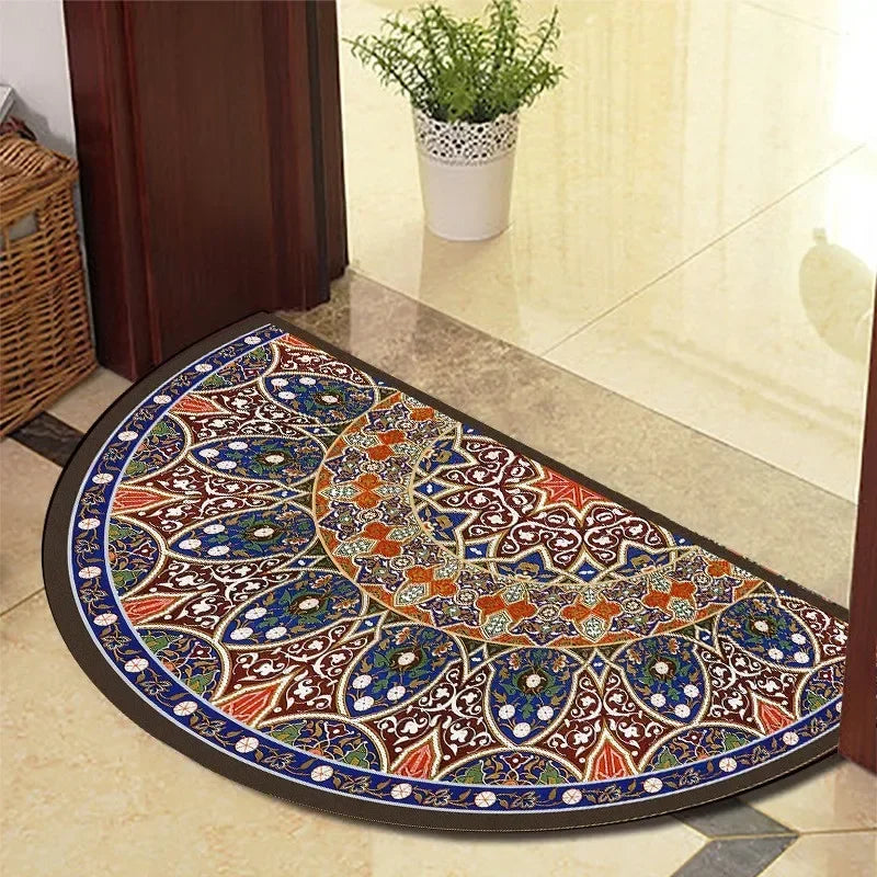 Retro Half-Moon Doormat - Vintage Style Entrance Rug for Living Room & Bedroom