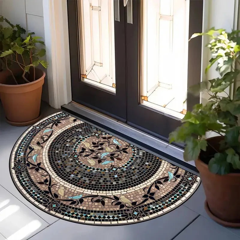 Semi-Circular Outdoor Doormat - Welcome Garden Rug for Entrance & Patio
