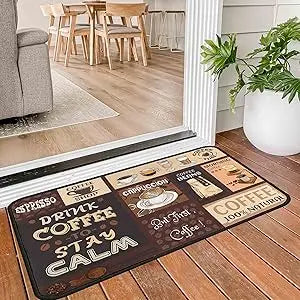 2-Pack Kitchen Rugs and Mats, Non-Slip Washable Floor Mat Set, Stain Resistant Coffee Brown Rugs, Kitchen Sink & Stove Mats