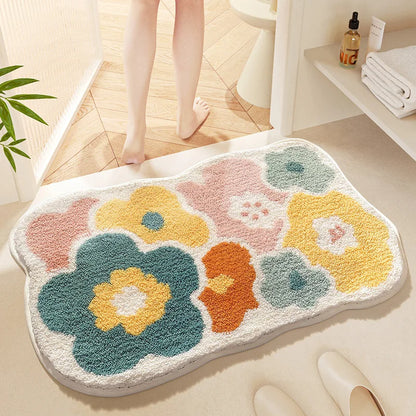 Cute Floral Bath Mat - Super Absorbent, Quick-Dry & Non-Slip Plush Rug