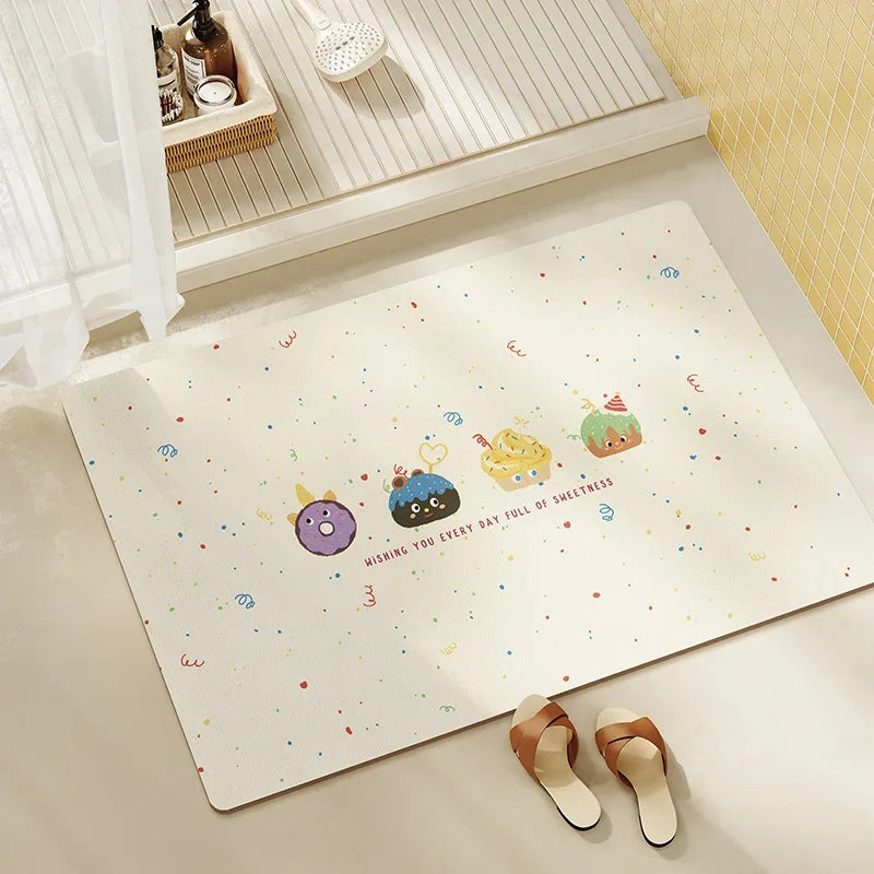Diatomite Bath Mat, Absorbent Non-Slip Floor Mat, Quick Dry Kitchen & Entryway Rug, Cartoon Design Waterproof Doormat