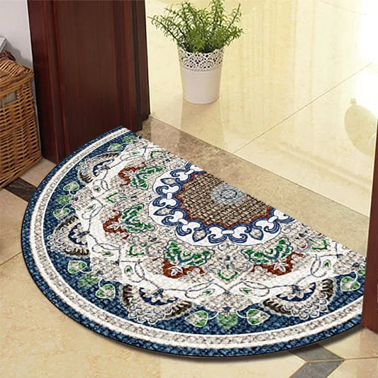Retro Half-Moon Doormat - Vintage Style Entrance Rug for Living Room & Bedroom