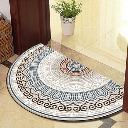 European Retro Half-Moon Doormat - Semi-Circular Entrance Rug for Living Room