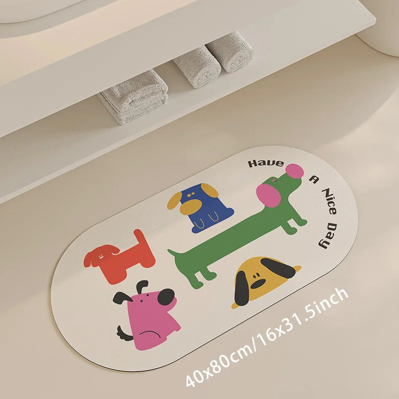 Summer Cartoon Diatomite Bath Mat - Quick-Dry, Absorbent & Non-Slip