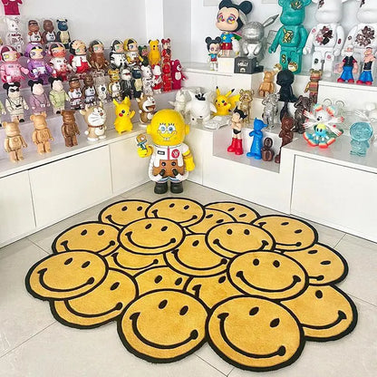 Smiley Face Plush Rug - Irregular Shaped Non-Slip Carpet for Game & Lounge Room