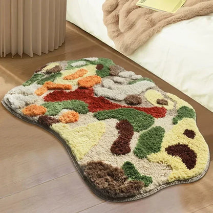 Nordic 3D Moss Rug, Artificial Lawn Carpet for Bedroom, Green Forest Irregular Floor Mat, Chic Living Room Decor, Modern Bedside Area Rug