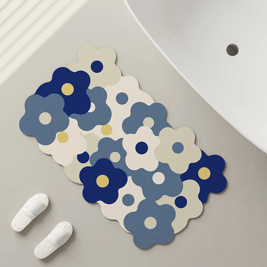 Floral Diatomite Mat - Water-Absorbing & Non-Slip for Kitchen and Bathroom
