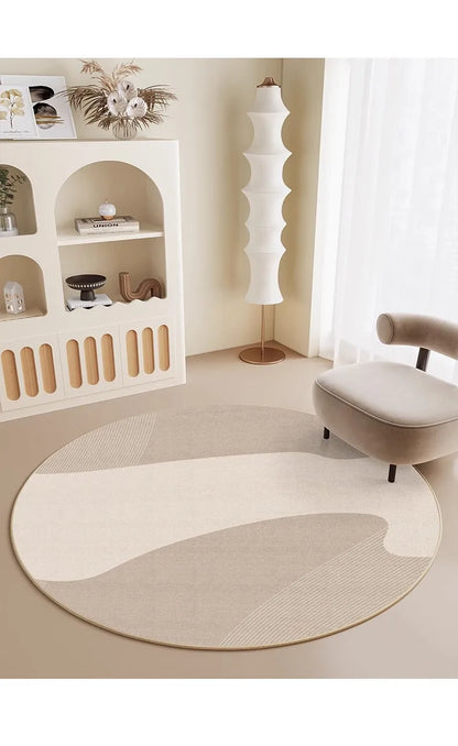 Modern Round Faux Wool Rug - Non-Slip & Washable Area Carpet for Living Room