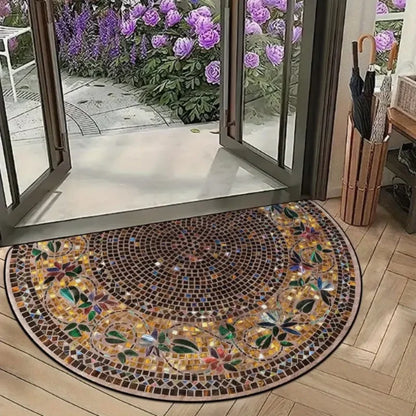American Vintage Half-Moon Rug - Pebble & Spiral Pattern, Non-Slip Doormat