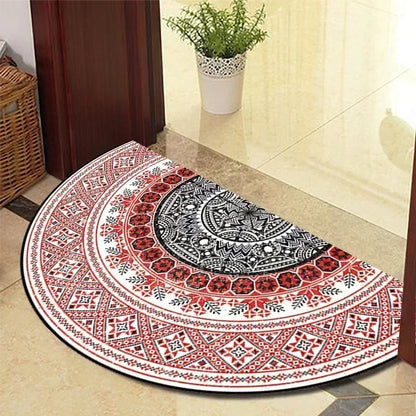 European Retro Half-Moon Doormat - Semi-Circular Entrance Rug for Living Room