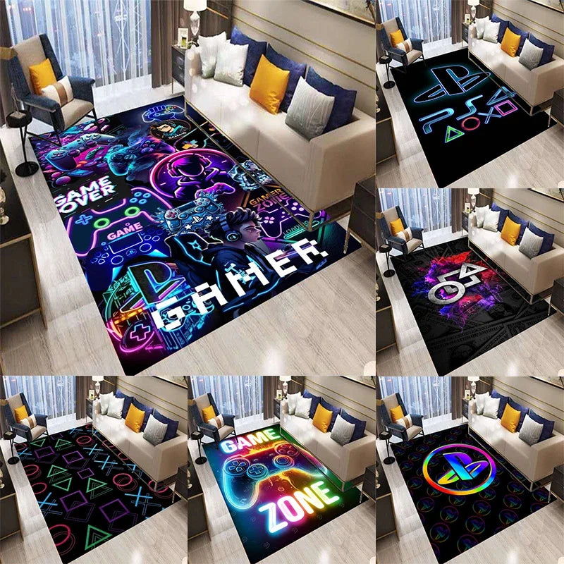 3D Abstract Gamepad Rug, Modern Video Game Carpet for Living Room, Non-Slip Kids Play Mat, Unique Controller Shaped Floor Decor