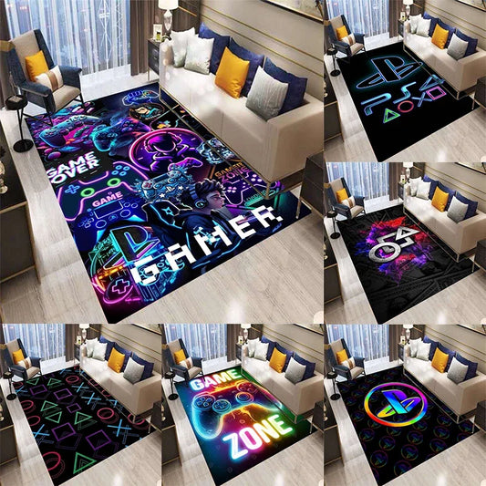 3D Abstract Gamepad Rug, Modern Video Game Carpet for Living Room, Non-Slip Kids Play Mat, Unique Controller Shaped Floor Decor