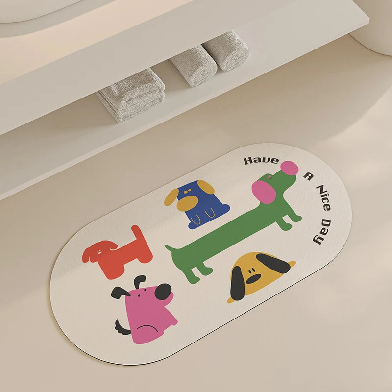 Summer Cartoon Diatomite Bath Mat - Quick-Dry, Absorbent & Non-Slip
