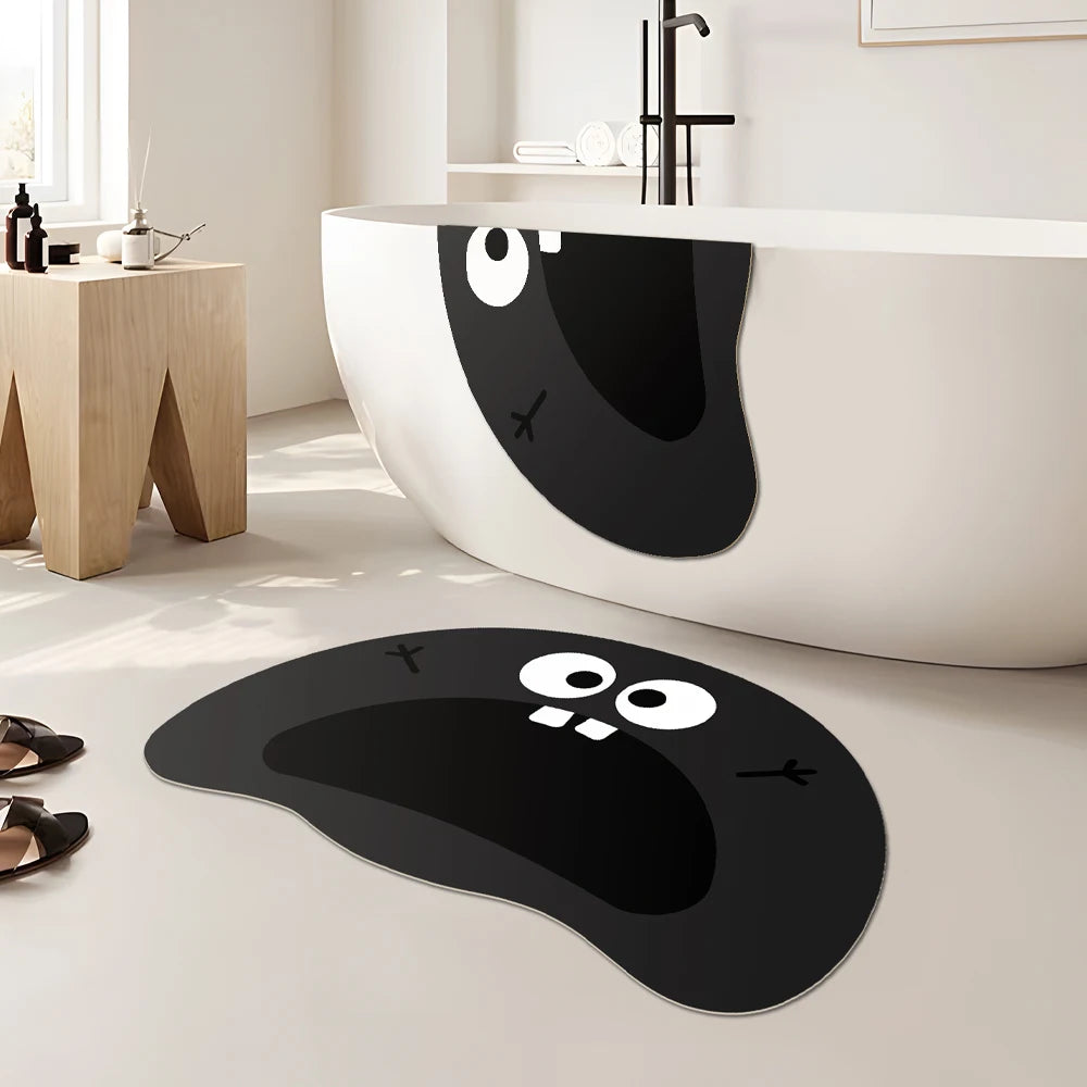 Cat Shaped Bath Mat, Diatomaceous Earth Quick Dry Mat, Funny Cat Lovers Gift, Absorbent Non-Slip Bathroom Rug, Black Cat Decor